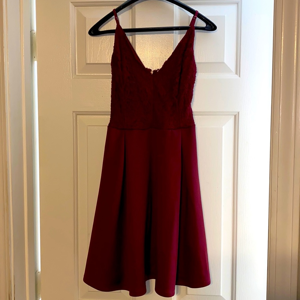 Burgundy Mini Flare Dress